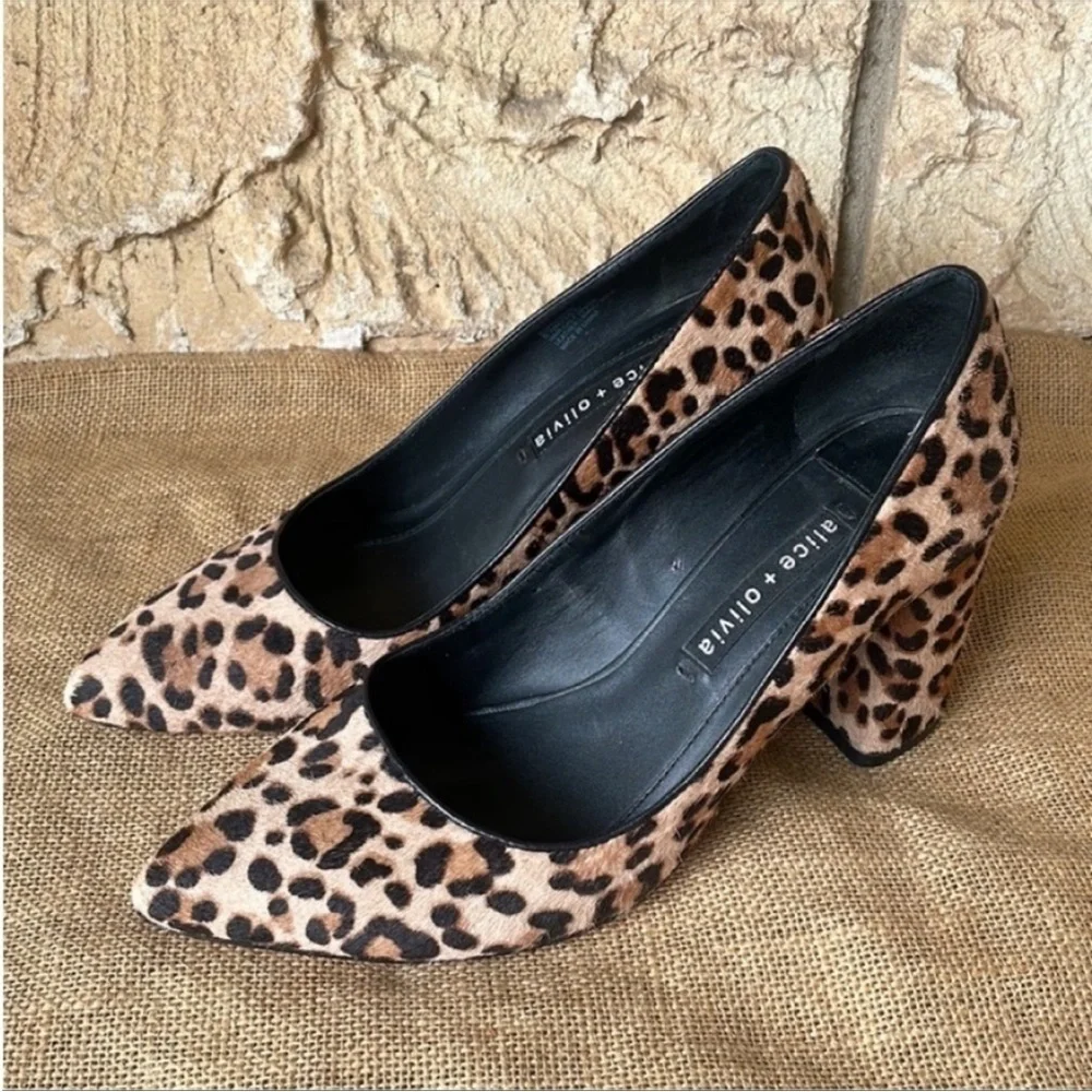 Alice & olivia block heel calf leather leopard print By Stacey bendet 8 1/2